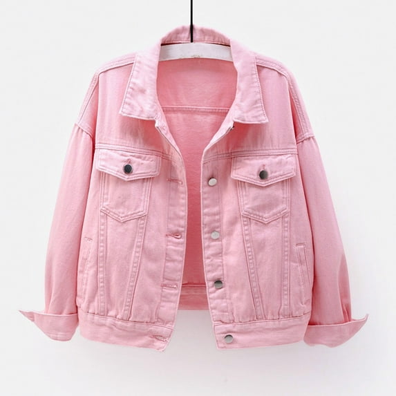 Womens Candy Color Denim Jacket Relaxed Fit Casual Jean Trucker Jacket Lace up Jean Jacket Juniors Casual Jackets Solid Color Long Jacket Western Style Dress Jacket Long Jacket for Women Fashion 2017