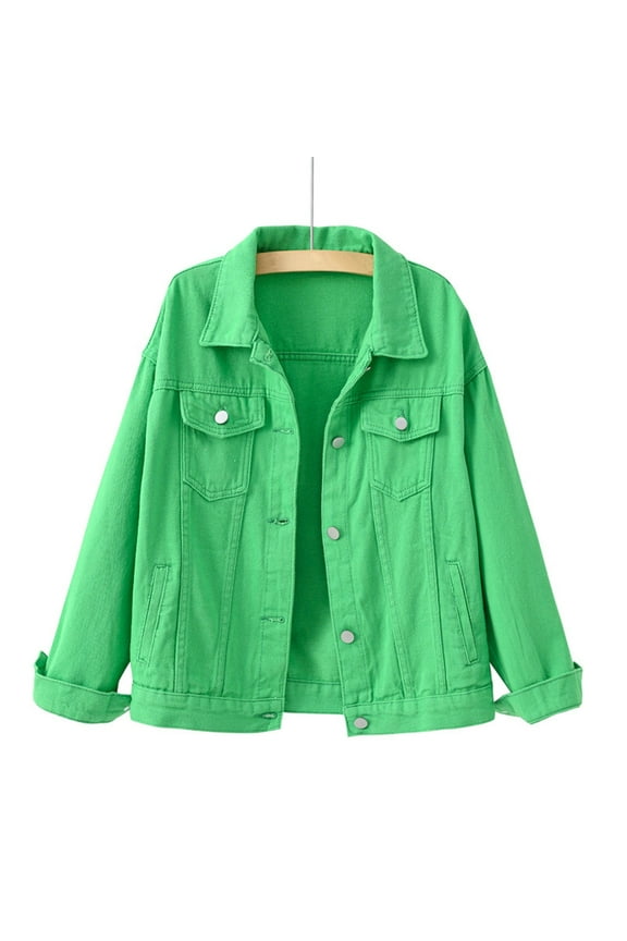 Womens Candy Color Denim Jacket Relaxed Fit Casual Jean Trucker Jacket Lace up Jean Jacket Juniors Casual Jackets Solid Color Long Jacket Western Style Dress Jacket Long Jacket for Women Fashion 2017