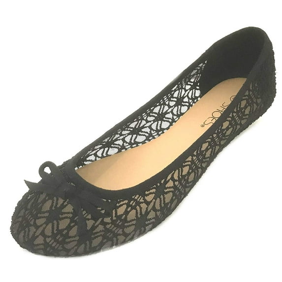 Womens Canvas Crochet Slip on Shoes Flats 5 Colors 5060 Black 11