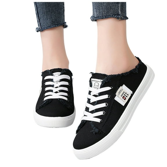 Womens Canvas Mules Fashion Sneakers Denim Casual Comfortable Backless Slip on Walking Loafers Tennis Shoes