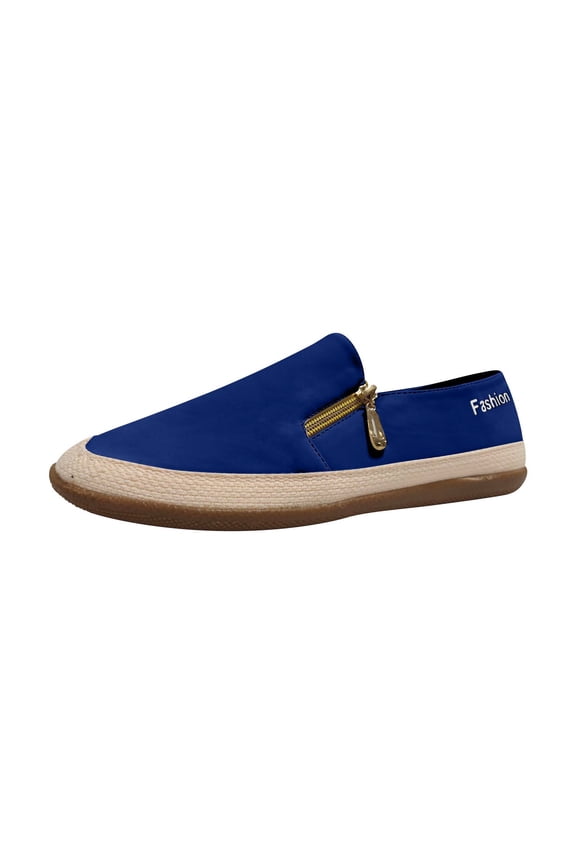 Womens Canvas Shoes Summer Fashion Casual Round Toe Closed Toe Zipper Platform Sole Shoes Solid Color Lightweight Comfy Walking Shoes Loafers