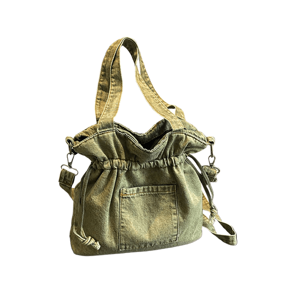Womens Canvas Shoulder Bags Denim Bucket Multi-Functional Crossbody Tote Large Purse Handbags Top Handle Satchel with Drawstring