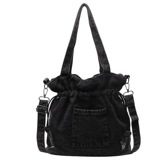 Womens Canvas Shoulder Bags Denim Bucket Multi-Functional Crossbody Tote Large Purse Handbags Top Handle Satchel with Drawstring