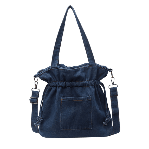 Womens Canvas Shoulder Bags Denim Bucket Multi-Functional Crossbody Tote Large Purse Handbags Top Handle Satchel with Drawstring