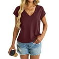 thumbnail image 1 of Womens Cap Sleeve Crop Tops Cotton V Neck T Shirt Boxy Loose Fit Short Sleeves Tee Summer Fashion Clothes, 1 of 6