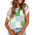 thumbnail image 1 of Womens Cap Sleeve Crop Tops Summer Color Block Going Out Crew Neck Knit Trendy Casual Sweater, 1 of 6