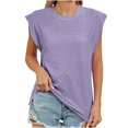 thumbnail image 1 of Womens Cap Sleeve Eyelet Top T-shirt Dressy Casual Loose Fit Tank Tops Round Neck Solid Color Tunic Tops (Large, Purple), 1 of 7