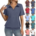 thumbnail image 1 of Womens Cap Sleeve Polo Shirts Summer V Neck Banded Bottom Collared Tops Casual Loose Fit Boxy Tees,Navy M, 1 of 5