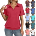 thumbnail image 1 of Womens Cap Sleeve Polo Shirts Summer V Neck Banded Bottom Collared Tops Casual Loose Fit Boxy Tees,Red L, 1 of 5