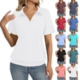 thumbnail image 1 of Womens Cap Sleeve Polo Shirts Summer V Neck Banded Bottom Collared Tops Casual Loose Fit Boxy Tees,White Xl, 1 of 5