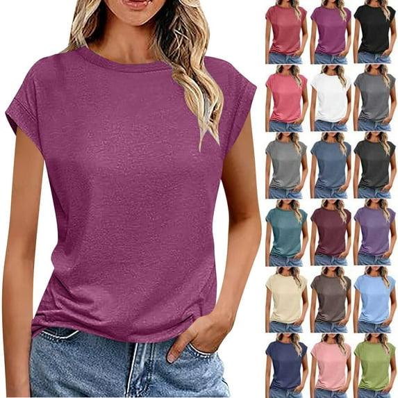 Womens Cap Sleeve Summer Tops Business Casual T Shirts Dressy Spring Fashion Outfits Cute Trendy Clothes 2025
