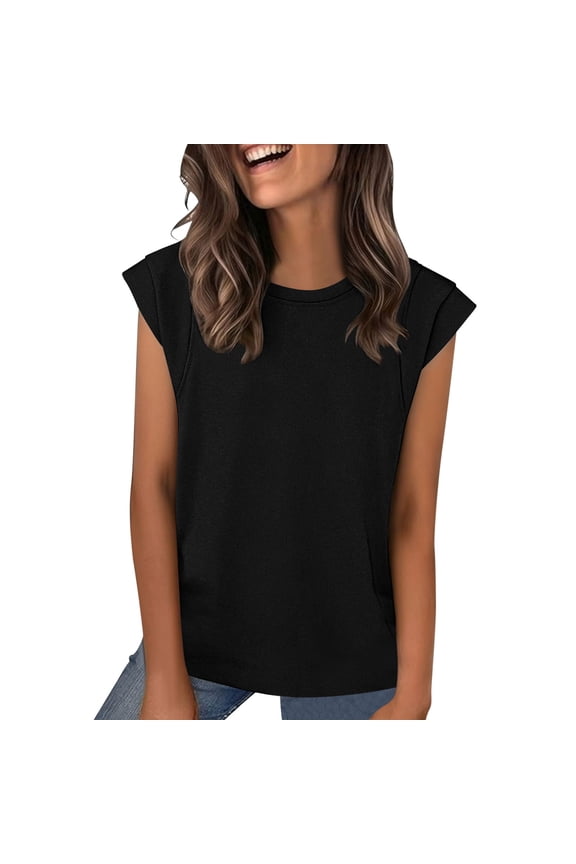 Womens Cap Sleeve Tops Summer Casual Trendy T-shirts Business Dressy Spring Fashion Shirts