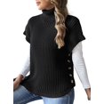 thumbnail image 1 of Womens Cap Sleeves Sweater Vest Turtle-Neck Ribbed Knit Tank Tops Basic Slim Fit Top Black One size, 1 of 8