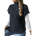 thumbnail image 1 of Womens Cap Sleeves Sweater Vest Turtle-Neck Ribbed Knit Tank Tops Basic Slim Fit Top Navy Blue One size, 1 of 8