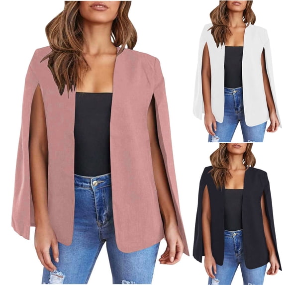Womens Cape Blazer, Split Sleeve Open Front Casual Jacket, Elegant Formal Workwear Coat M