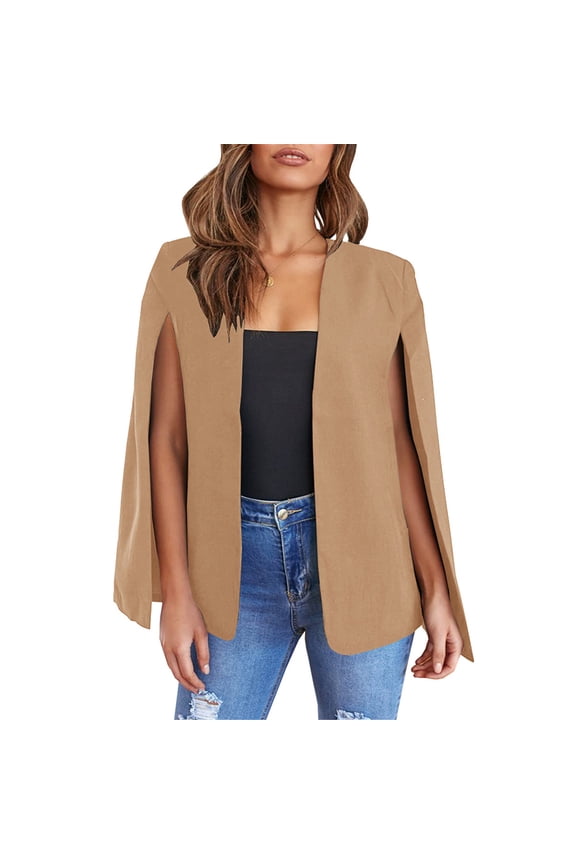 Womens Cape Open Front Split Sleeve Bussiness Blazer Coat
