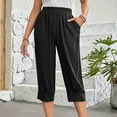 thumbnail image 1 of Womens Capri 2023 Summer Solid Cotton Linen Casual Cropped Trousers Elastric Waist Beach Capris Women's Straight-Leg Capri Pants with Pockets, Black&XXXL, 1 of 8