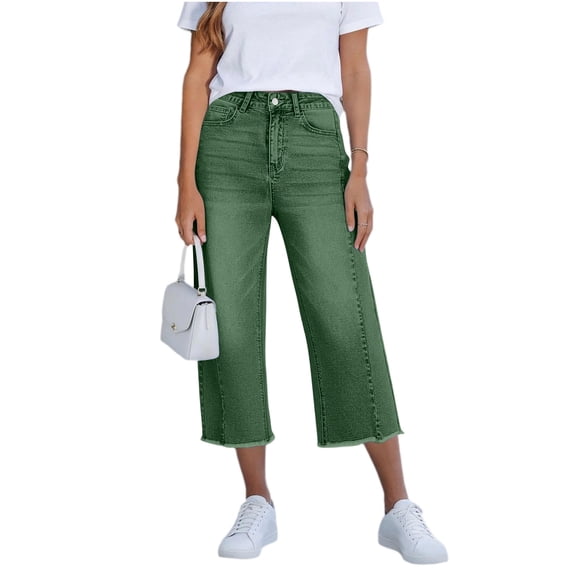 Womens Capri Jeans Mid Rise Straight Leg Denim Jeans with Pockets Stretchy Distressed Denim Pants Summer Trendy Clothes for Daily Wear