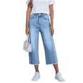 thumbnail image 1 of Womens Capri Jeans Mid Rise Straight Leg Denim Jeans with Pockets Stretchy Distressed Denim Pants Summer Trendy Clothes for Daily Wear, 1 of 8