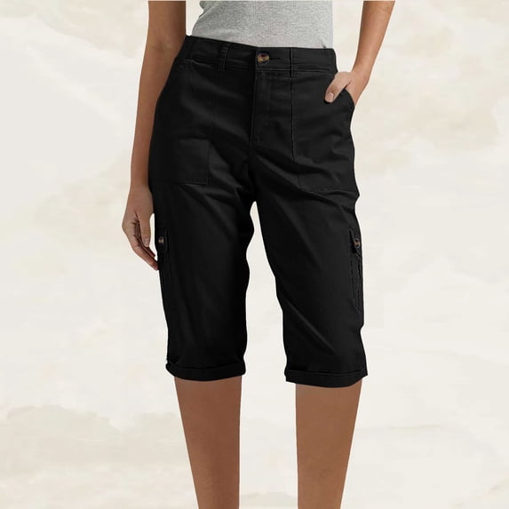 Womens Capri Jogger Cargo Pants for Women Cargo Pants with 6 Pockets Lightweight Quick Dry Outdoor Travel Casual Cotton Comfy Summer Pants Black XXL