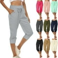 thumbnail image 1 of Yourumao Womens Capri Joggers Solid Drawstring Elastic Waisted Pants Comfy Cinch Bottom Capris Summer Running Pants with Pocket, 1 of 10