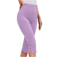 thumbnail image 1 of Womens Capri Leggings with Side Buttons Split High Waist Pull On Dressy Casual Soft Stretch Capris Pants (M, Purple), 1 of 8
