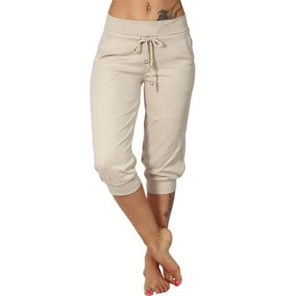 Womens Capri Loose Drawstring Short Pants Lounge Joggers Pants
