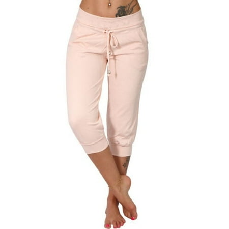 Womens Capri Loose Drawstring Short Pants Lounge Joggers Pants