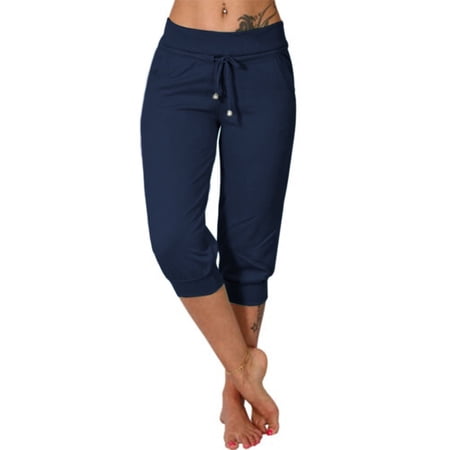 Womens Capri Loose Drawstring Short Pants Lounge Joggers Pants