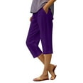 thumbnail image 1 of Womens Capri Pants 2026 Knee Length Cotton Linen Capris Summer Straight Leg Loose Beach Bermuda Shorts with Pockets Purple L, 1 of 2