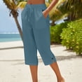 thumbnail image 1 of Womens Capri Pants 2026 Summer Casual Cotton Linen Capris High Waisted Elastic Drawstring Cropped Pants with Pockets Blue M, 1 of 5
