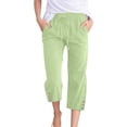 thumbnail image 1 of Womens Capri Pants Casual Summer 2024 Drawstring Comfy Linen Straight Capris with Pockets Beach Wide Leg Cropped Trousers, 1 of 5