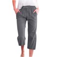 thumbnail image 1 of Womens Capri Pants Casual Summer Drawstring Elastic High Waist Linen Pants Straight Leg Cropped Trouser with Pockets, 1 of 4
