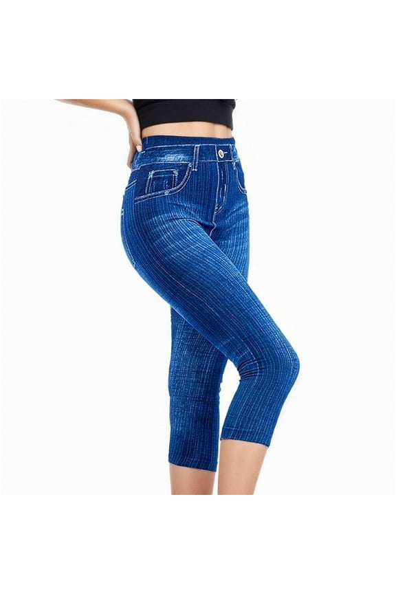 Womens Capri Pants Clearance Stretch Straight Leg Denim Pants Super Stretch Skinny Pull On Capri Jeans Curvy Pull On Mid Rise High Waisted Casual Blue Xl