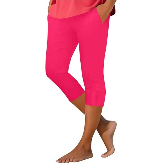 Womens Capri Pants, Comdrip Leggings Women's 3/4 Summer Sports Jogging Bottoms High Elastic Waist Yoga Trousers Casual Slim Fit Running Workout Leggings for Women Hot Pink L