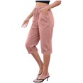 thumbnail image 1 of Womens Capri Pants Cotton Lightweight Elastic Waist Drawstring Casual Pants with Pockets Summer Beach Vacation, 1 of 6