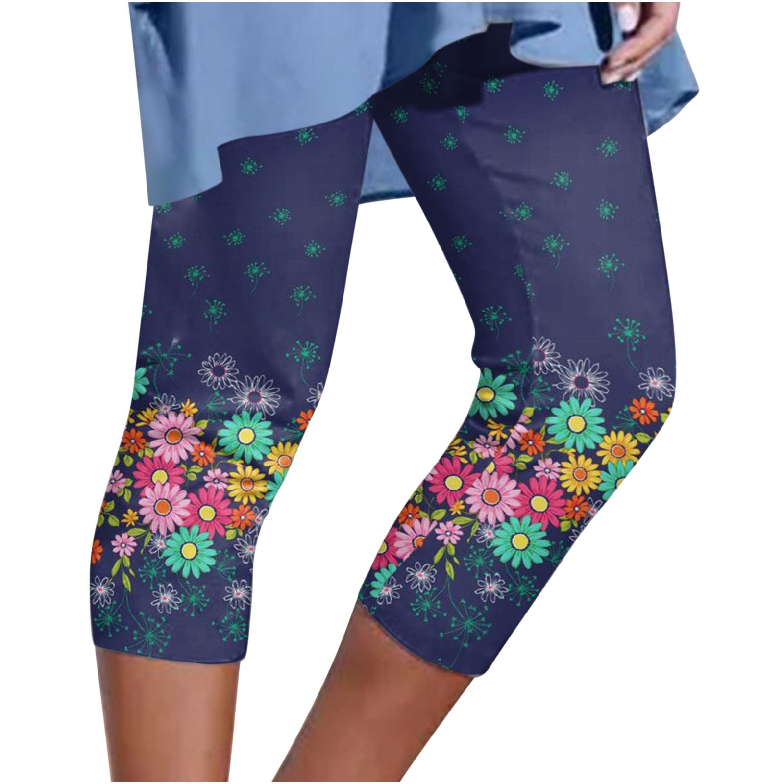 Womens Capri Pants Floral Print Leggings High Stretch Yoga Cropped Pants  Slimming Sport Gym Pants Casual Fashion Legging