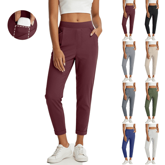 Womens Capri Pants High Waist Dressy Casual Cropped Pants with Pockets Fitness Golf Pants Jogger Yoga Pants Outdoor Sports Casual Ankle Pants Size S-2XL