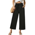 thumbnail image 1 of Womens Capri Pants High Waist Wide Leg Linen Loose Beach Capris Drawstring with Pockets, 1 of 9
