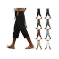 thumbnail image 1 of Womens Capri Pants High Waisted Cotton Linen Short Pant Lightweight Loose Fit Cropped Trousers with Pockets, 1 of 5