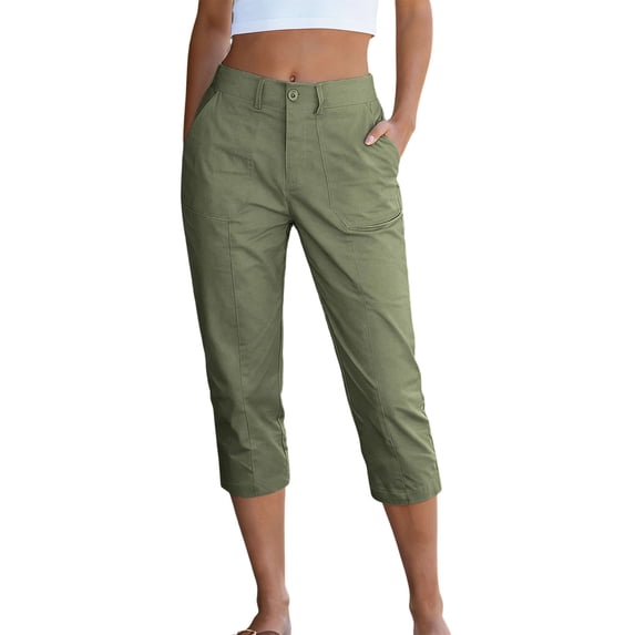 Womens Capri Pants High Waisted Stretch Straight Leg Pull on Business Work Gym Casual Trousers with Pockets