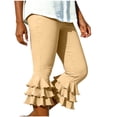 thumbnail image 1 of Womens Capri Pants High Waisted Tiered Ruffle Flounce Hem Summer Casual Flowy Cropped Pants with Pockets for Vacation Beach,Khaki,S, 1 of 6