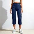 thumbnail image 1 of Womens Capri Pants Lightweight Loose Straight Multi‑Pocket Cropped Hiking Pants Blue, 1 of 6