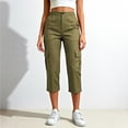 thumbnail image 1 of Womens Capri Pants Lightweight Loose Straight Multi‑Pocket Cropped Hiking Pants Green, 1 of 6
