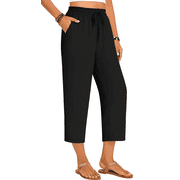 MLDRA Womens Capri Yoga Wide Leg Pant Sweatpants Palazzo Leggings Lounge Workout Cropped Work Loose High Waisted Drawstring Pajama with Pockets Summer Fall Lightweight Thin Black
