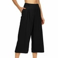 thumbnail image 1 of Womens Capri Pants Loose High Waisted Wide Leg Pants Drawstring Casual Side Pockets Black, 1 of 7