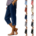 thumbnail image 1 of Womens Capri Pants Pull on Cotton Linen Capris Summer Straight Leg Petite Loose Beach Bermuda Shorts with Pockets Navy XL, 1 of 7