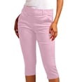 thumbnail image 1 of Womens Capri Pants Solid Color Stretch Pull-On Cropped Pants With Pockets High Waisted Flat Front Spring Summer Trousers, 1 of 8