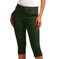 thumbnail image 1 of Womens Capri Pants Solid Color Stretch Pull-On Cropped Pants With Pockets High Waisted Flat Front Spring Summer Trousers, 1 of 8