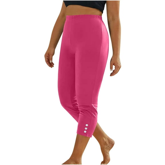 Womens Capri Pants Summer 3/4 Length Cropped Leggings Slim Fit Stretch Crop Trousers Ladies Lightweight High Waisted Three Quarter Yoga Pants